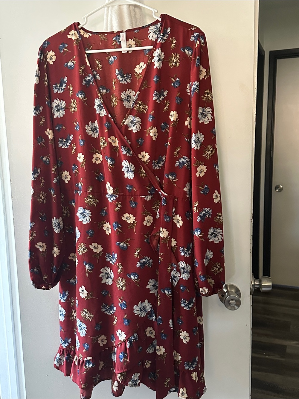 Xhilaration Burgundy Floral Long Sleeve Wrap Dress